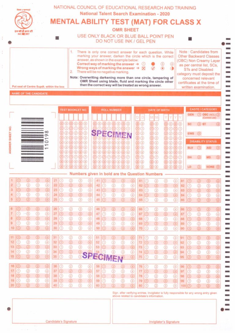 Download NTSE OMR Sheet 2024 PDF for Stage 1 and Stage 2