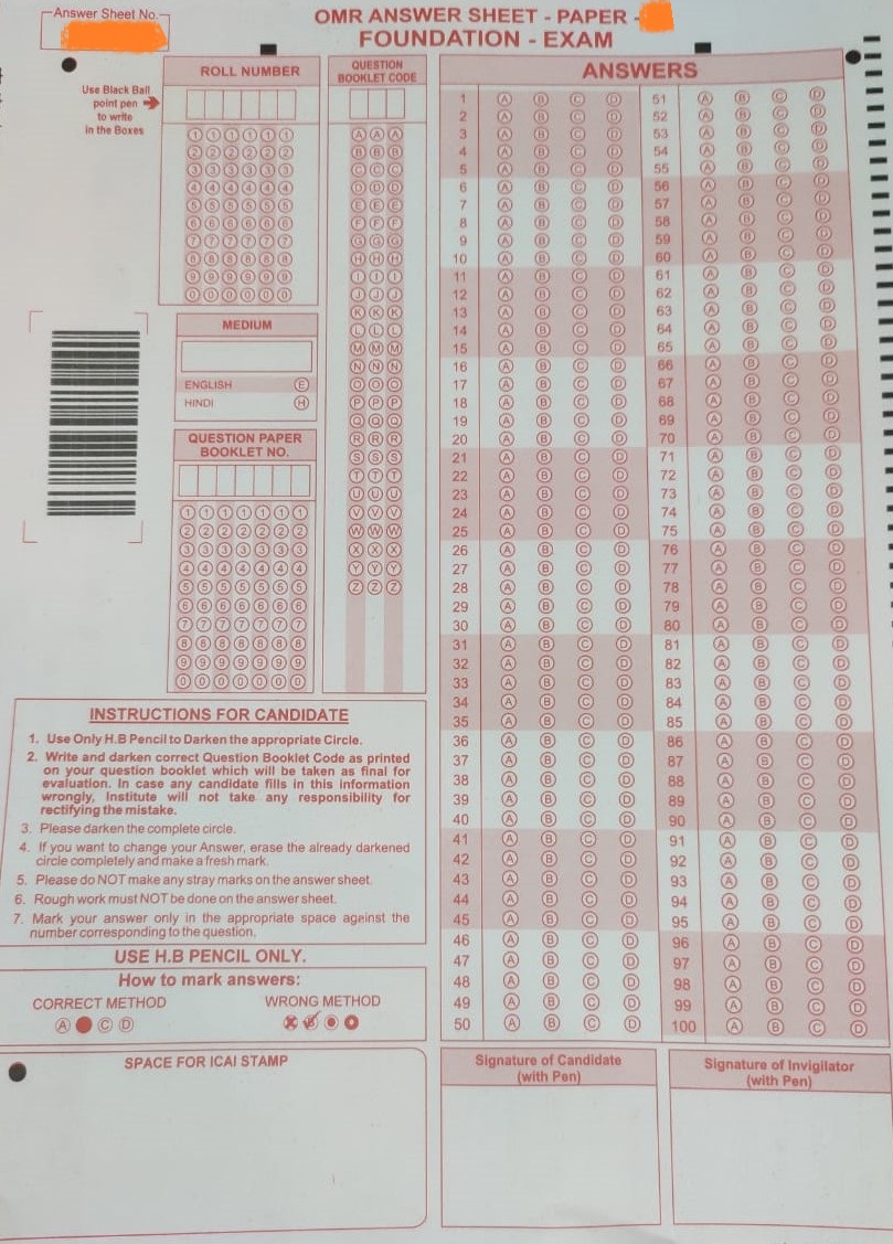 CA Foundation OMR Sheet Sample