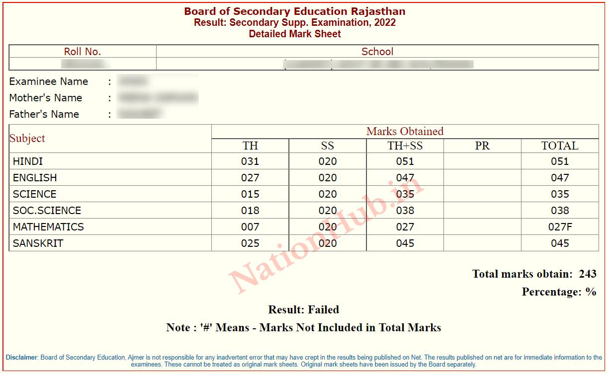 rbse 10th supplementary result