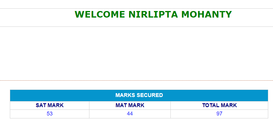 NMMS Odisha Online result Sample