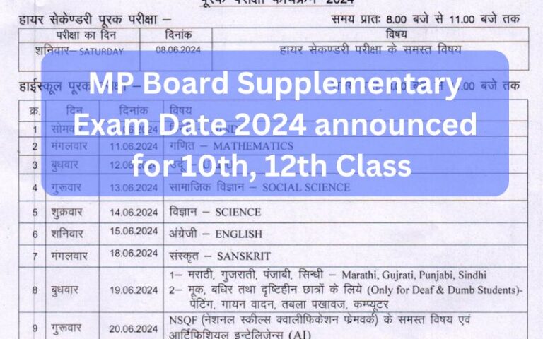 Mp Board Supplementary Exam Date 2024 Announced For 10th 12th Class