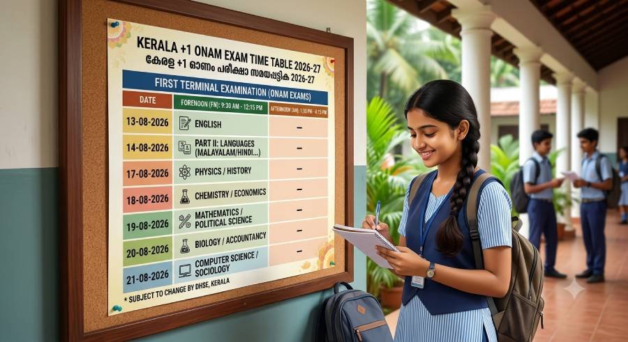 Kerala 1 onam exam time table 2026 27